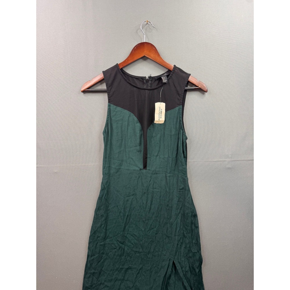 Forever 21 Womens Colorblock Sleeveless Midi Dress Green Black Mesh Top Small - Picture 3 of 8